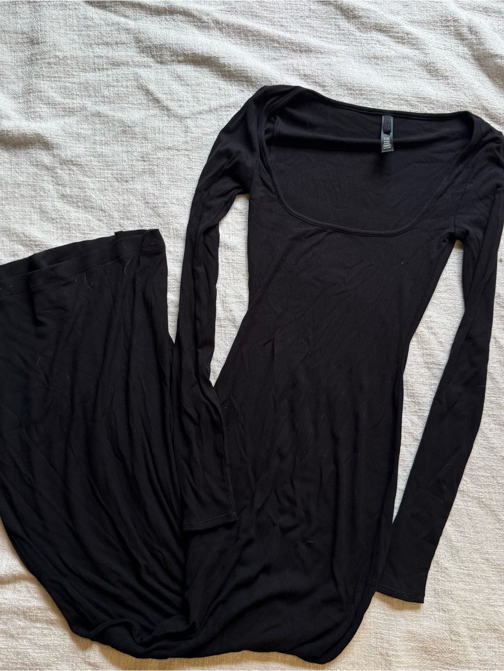 Skims Black Ribbed Long Sleeve Dress
